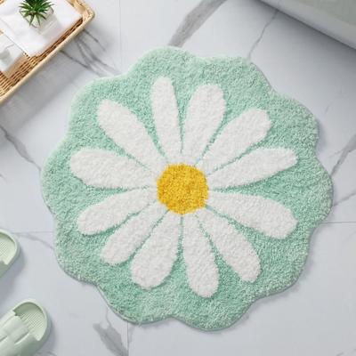 Cute Non Slip Flower Rug Imitation Cashmere Daisy Bath Door Mat Flocking Tufted Washable Crawling Carpet Bedroom Living Room