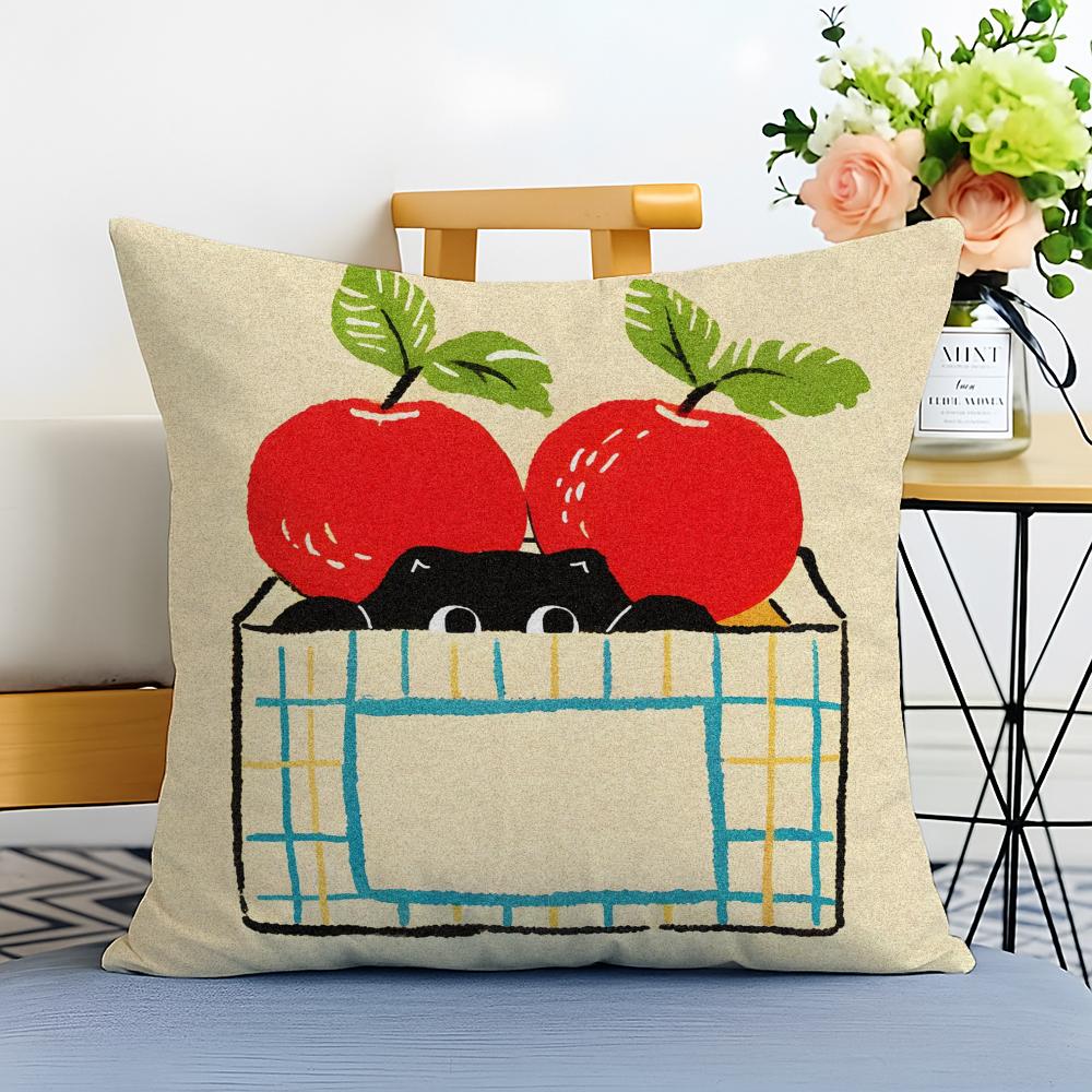 Cartoon handdrawn cat Cushion Cover Washable Linen comfort Soft for Sofa Bed Cozy Home Room Decor