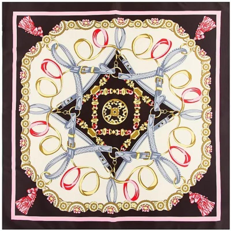 POBING Silk Scarf Luxury Brand Melt Chain Neckerchief Muslim Headscarf Square Scarves Lady Foulard Female Bandana 100*100CM