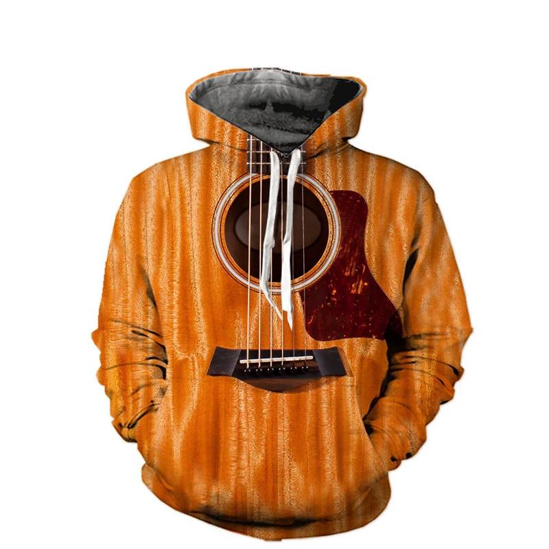Vintage Hudba Kytara Umění 3D Tištěná Mikina Pánská Mikina s Kapucí Dlouhý Rukáv Módní Street Hip Hop Oversized Top Pulovr
