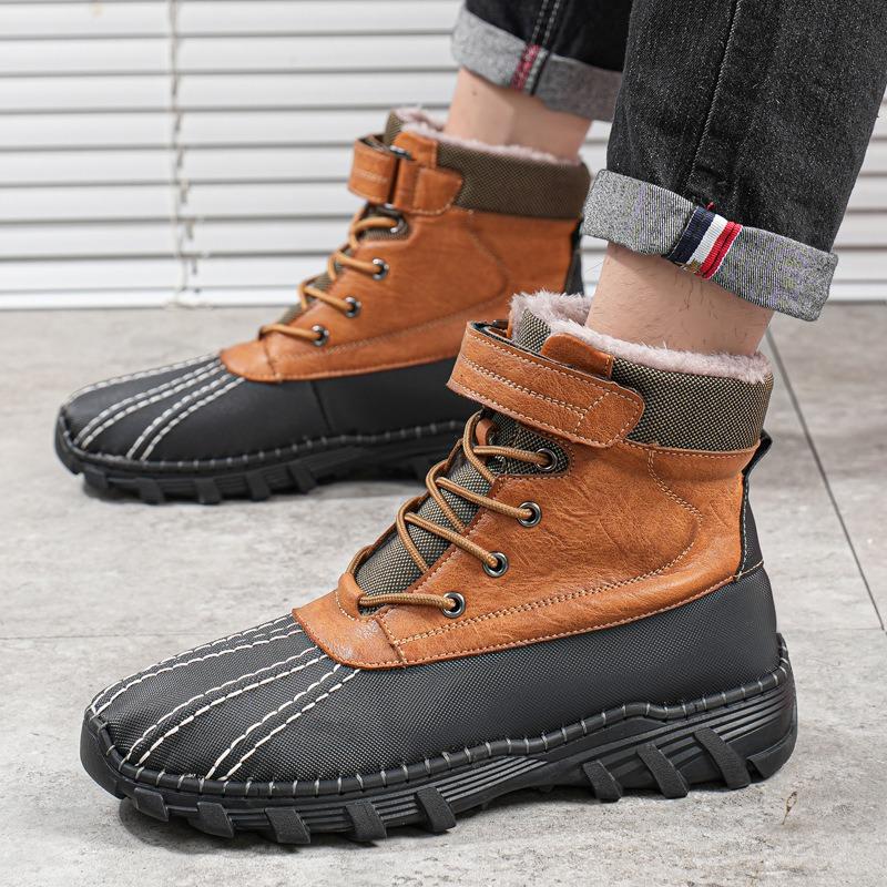 Hot-selling Waterproof Snow Boots Men's Autumn and Winter High-top Handmade Men's Shoes Outdoor Tooling Boots Velvet Duckbill Boots Cotton Shoes