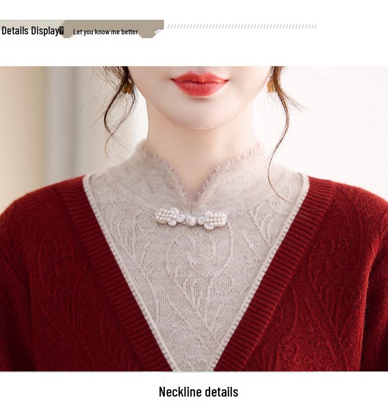 2025 Women's Plus Size Elegant Velvet-Lined Winter Sweater