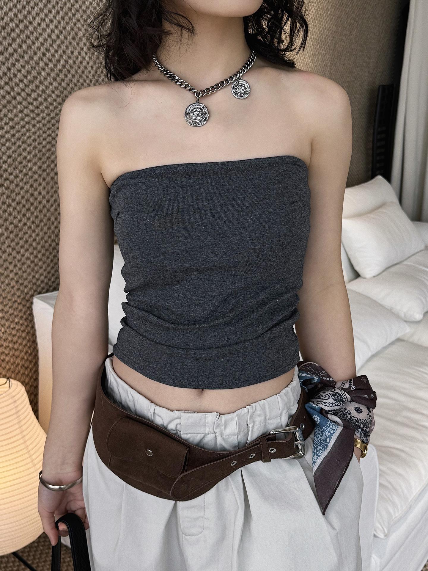 Spring/Summer Spicy Girl Strapless Slim Top - Solid Color, Cool & Comfortable Women s Style One Size