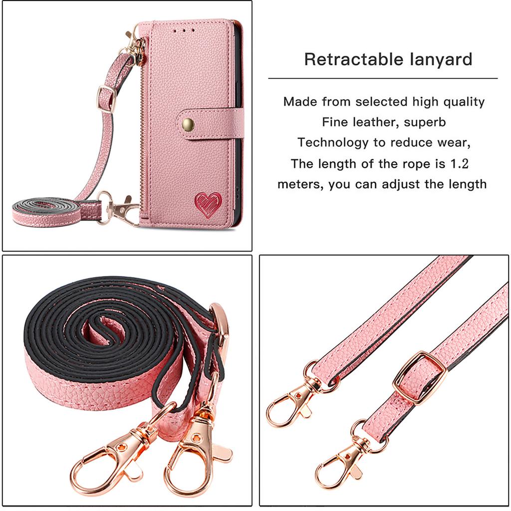 Crossbody Zipper Wallet Card Solt Leather Case for iPhone 14 Pro Max 15 11 12 13 X XS XR 7 8 Plus RFID Strap Lanyard Purse Cover