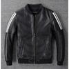 Men's Leather Jacket Genuine Cow Man Clothing Real Leather White Strips Male Cowhide Coat Spring Autumn
