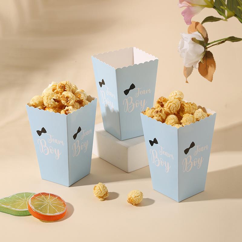 5*7*11.5cm Pink Blue Popcorn Box Candy Cookies Bow Box Food Tray Ice Cream Cup Birthday Party Baby Shower Gender Reveal Party Decor Food Packaging