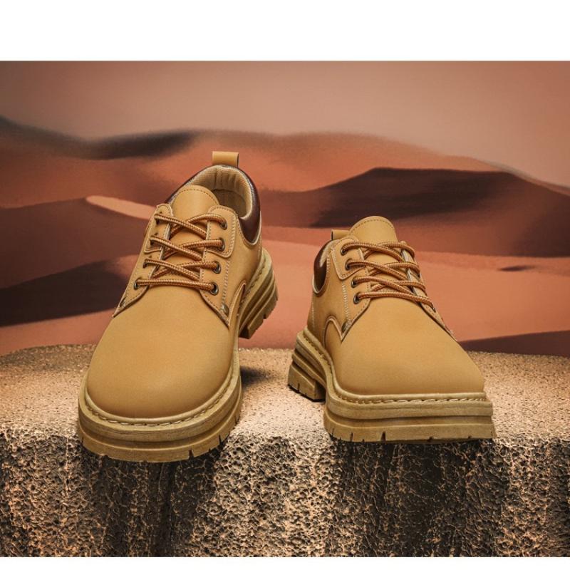 Mode Herrskor i Läder Klassiker Gul Skydd Casual Skor Herr Låg Snörning Rund Tå Sneaker Utomhus Arbete Säkerhetsskor för Män