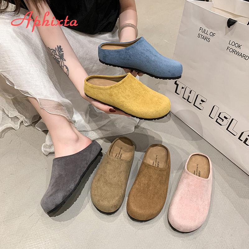 Fashion Aphixta Candy Color Round Toe Outside Women Slippers Women Shoes Round Toe Low Heel Slip On Half Slide Spring Summer Woman Shoes