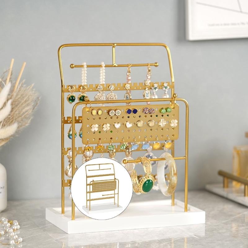 Multifunctional Jewelry Storage Rack for Earrings Necklaces Bracelets Portable Metal Wood Display Organizers