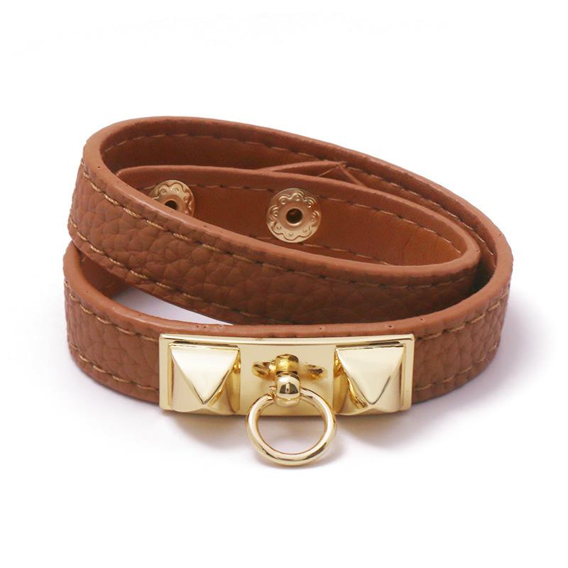 New High Quality Pu Leather Gold Color Bracelets Bangle For Women Fashion Luxury Multilayer Wrap Bracelet Female Jewelry