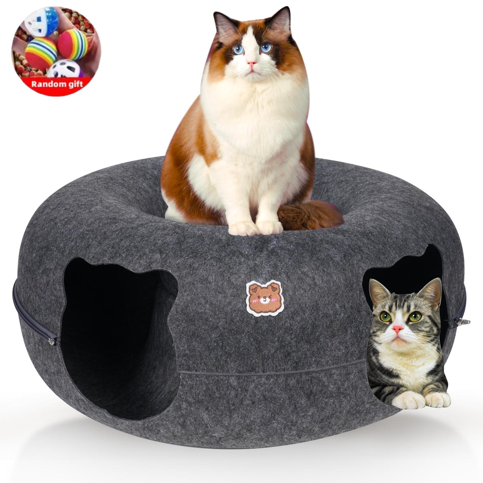 

Котяча тунельна лежанка для кішок Peekaboo Cat Cave Подвійна котяча печера для середніх великих кішок Пончик для дряпань Cat Bed Cat Donut Tunnel 50X20cm