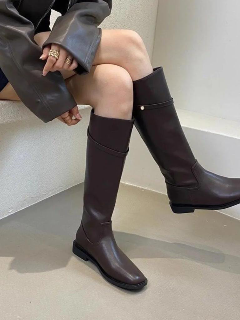 Fashion 2024 New Square Head Chunky Heel Hose Knight Boots Women Korean Sle Retro All-Match Boots\n below the Knee Slimming Fashion...