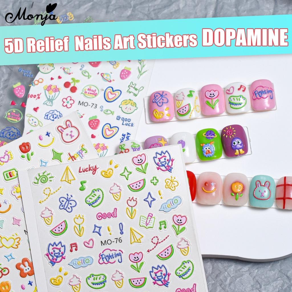 

Monja Dopamine Styles наклейки для дизайна ногтей 5D с тиснением мультяшная кукла цветок животное фрукты самоклеющиеся упаковочные наклейки инструмент для украшения маникюра