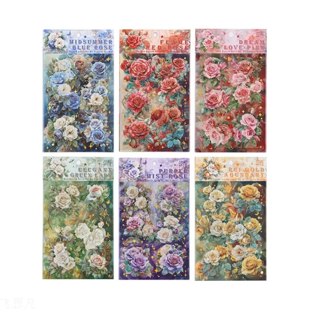 24pcs Colored Roses Stickers Girl Gift Scrapbooking Material For Thank You Stickers Craft Supplies Aesthetic