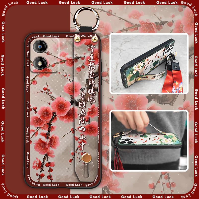 Phone Holder Wrist Strap Phone Case For MOTO E13 Anti-dust Chinese Style Kickstand Fashion Ring Anti-knock Wristband