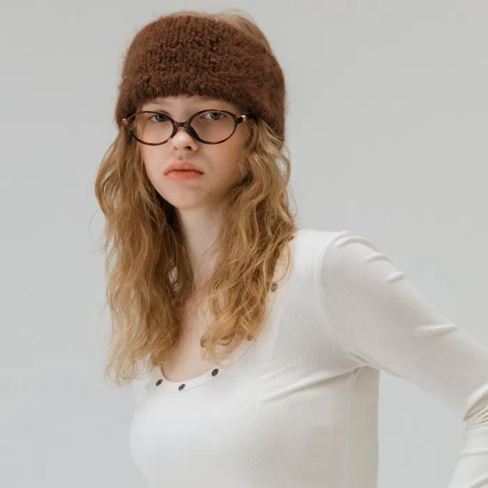 [RABBIT FUR] COIN HAIR BANDANA_DARK BROWN