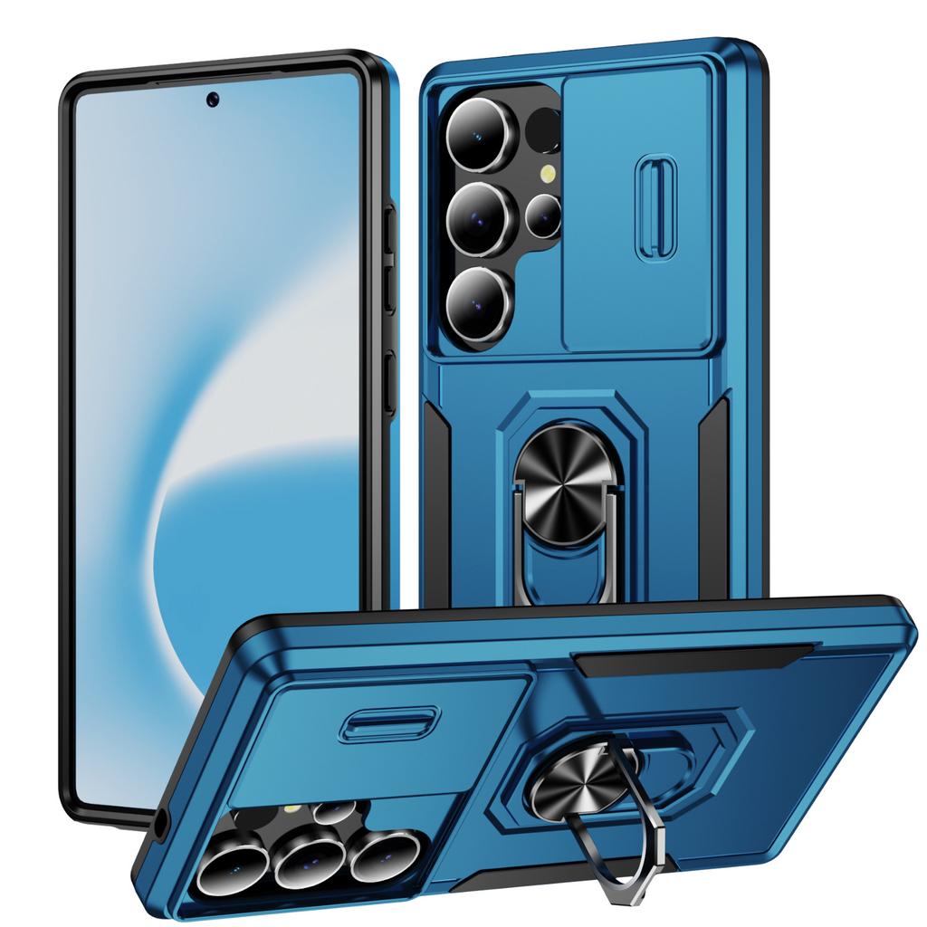 All Inclusive Phone Case with Sliding Window, Creative Metal Paint, Scratch Resistant and Drop Resistant for Samsung Phone Case with Bracket