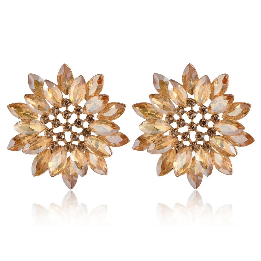 Gemstone Flower Ear Studs Alloy Colorful Crystal Sunflower Fashion Jewelry For Women