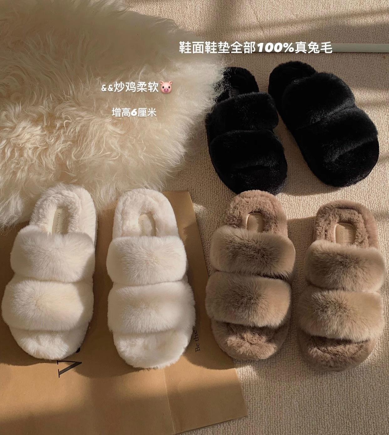 

Rabbit fur version~ Really lazy rabbit fur increases 5cm Mao Mao slippers winter 2024 new Mao Mao slippers outer wear 40