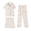 Pastoral Women's Pajama Set: Soft, Cute Rabbit Design, Short-Sleeve, Casual Three-Piece Loungewear.