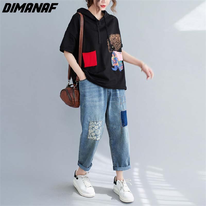 DIMANAF 2023 Plus Size T-Shirt Sommerstil Hoodies & Sweatshirts Lässiger Musterdruck O-Ausschnitt Damen Kurzarm Lose
