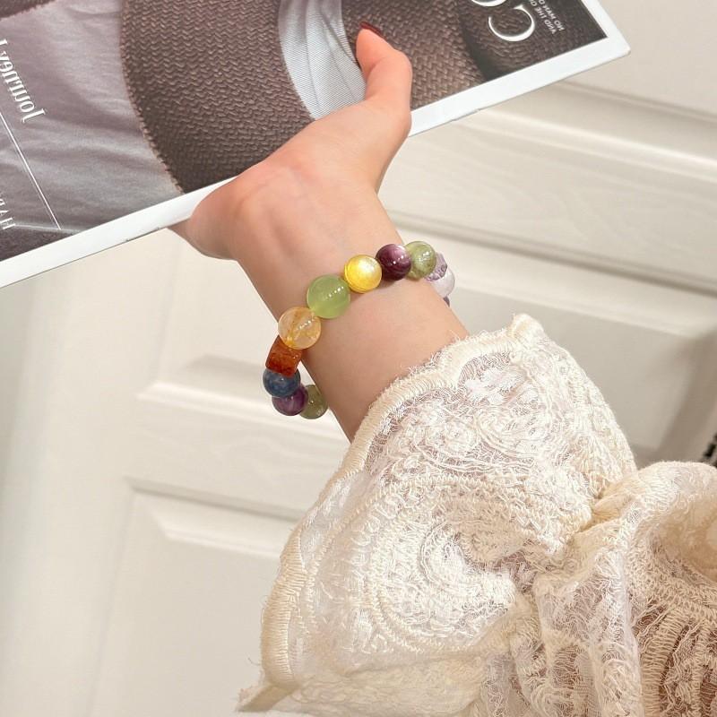 Handmade Natural Crystal Bracelet With Yellow Quartz Blue Kyanite Purple Lithium Mica Red Agate Beads Lightweight Luxury Style