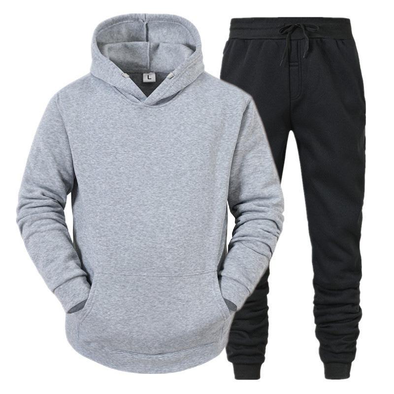 Autumn and winter men's hooded pullover sweater set casual sports hoodie sweater trousers two-piece set