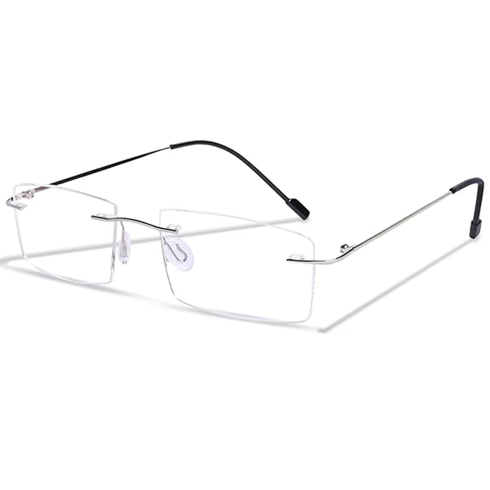 RSINC Rimless Light weight, Flexible frame For Men And Women,  Square Silver-Black 6021 52-18-135 Foldable Flexible F1 A3