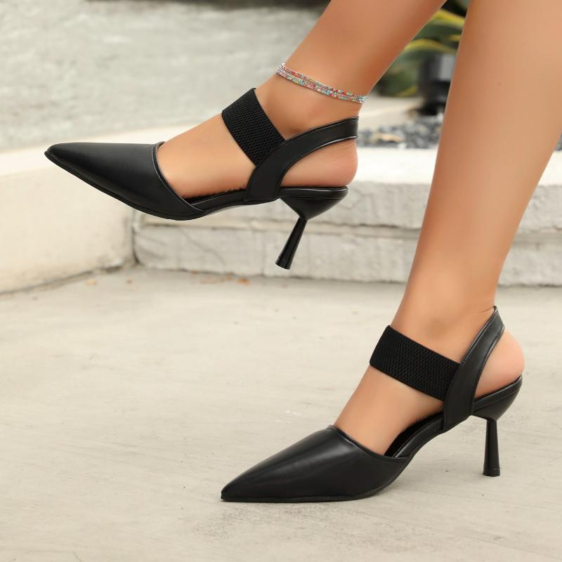 

Fashion Women s Fashion Sexy Thin High Heeled Shoes Ankle Strap Empty Slingbacks Shoes Luxury Brand Pointed Toe Leather Shoes Zapatos 36 чёрный