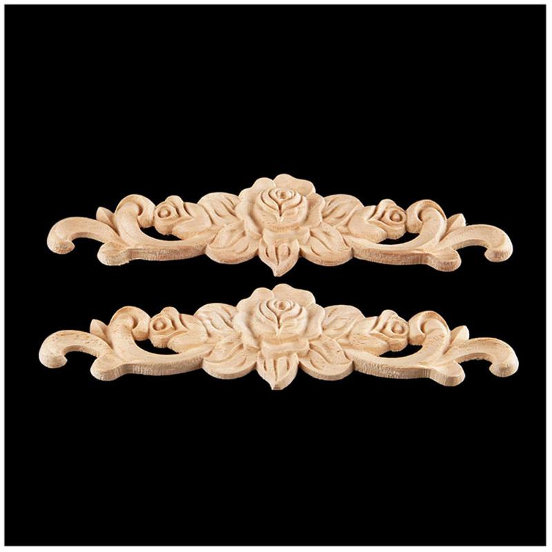 Wood Carved Unpainted Rose Flower for Cabinets Window Mirror Door Home Decor