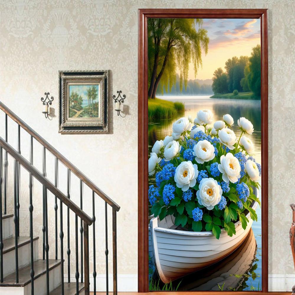1Pcs landscape Vinyl Door Sticker For Bedroom Home Decor Self Adhesive Removable Wall Decal Door Renovation Waterproof Poster