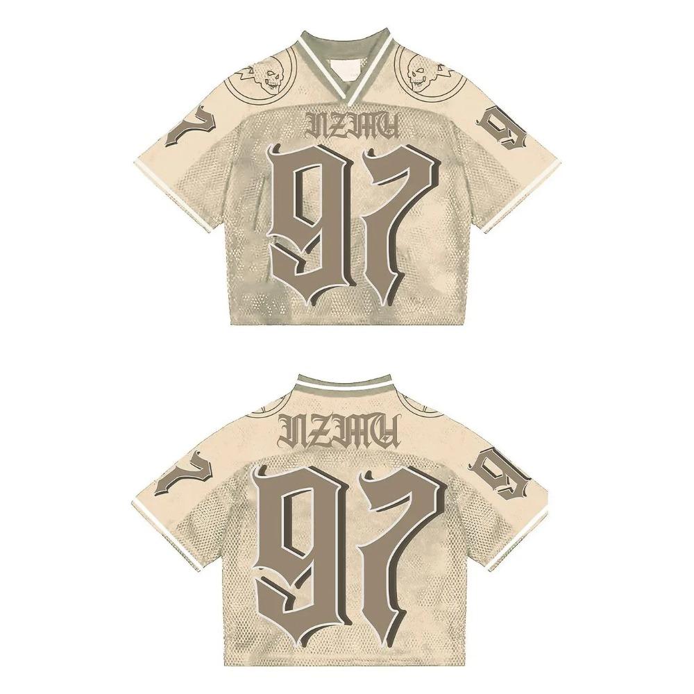 RogueWave Y2K T Shirt American Fashionable Breathable Splicing Loose Football Jersey Streetwear Casual Breathable Unisex Short Sleeve Top