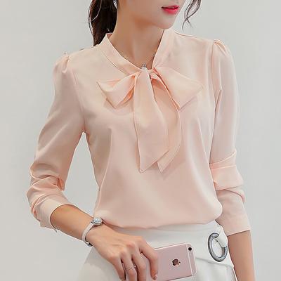 FEKEHA Harajuku Bluse Damen Langarmshirts Mode Chiffon Hemd Schleife Büro Damen Weiße Tops