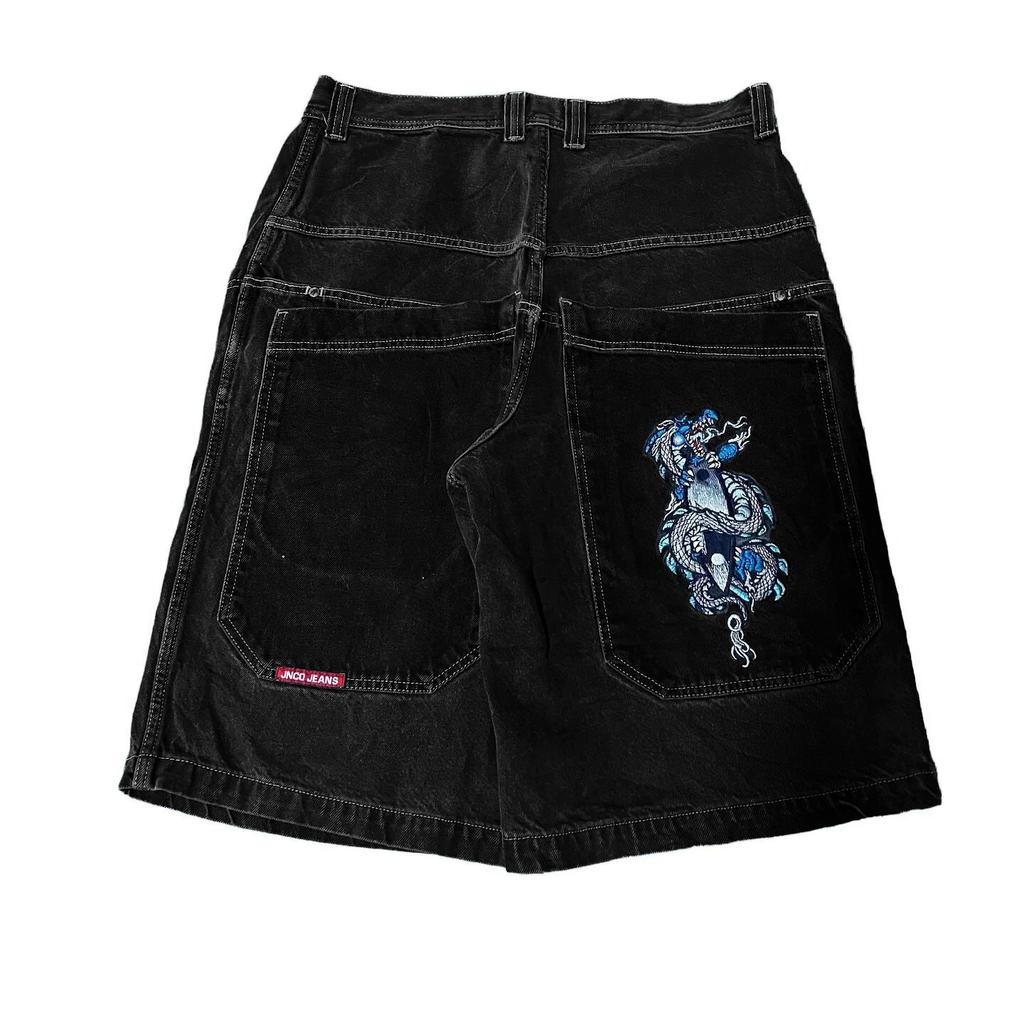 Unisex Y2K Baggy Shorts Vintage American Streetwear Printing Denim Shorts 2000s Hip Hop Men Women Casual Basketball Shorts