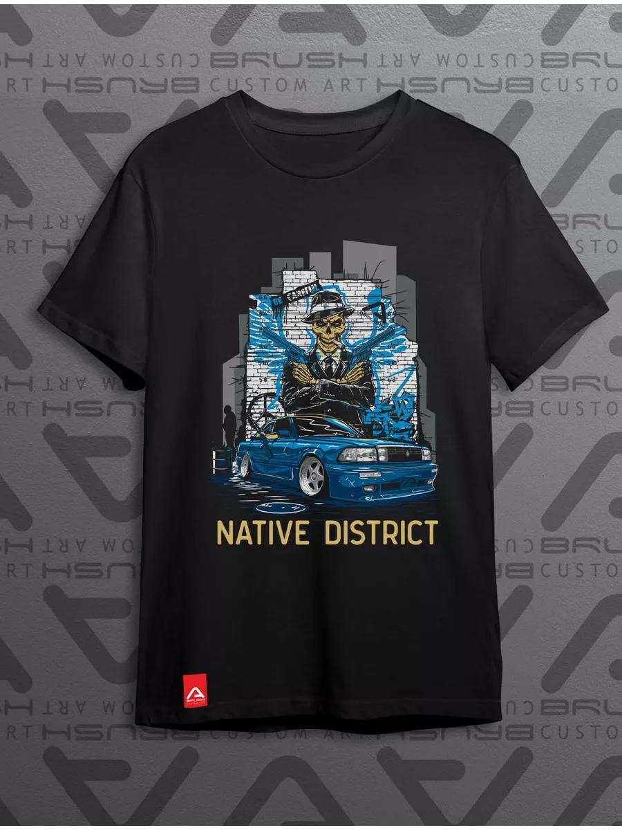 Black t-shirt with group of people print, meme style, for youth S