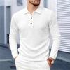 Men Waffle Knit Long Sleeve Polo Shirt Casual Top