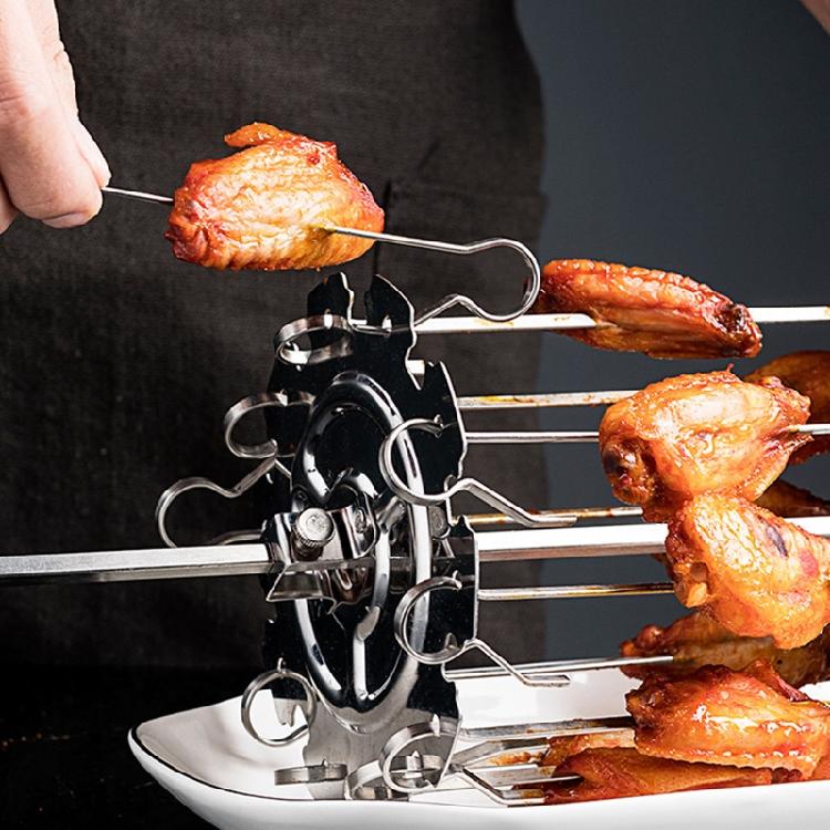 Rotary BBQ Grill Cage Skewers Needle Cage Vegetable Meat Skewer BBQ Tools
