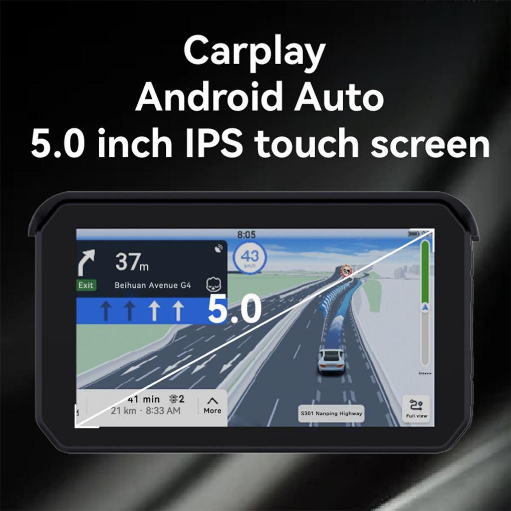 Motorcycle 5”Touch Screen Recorder Support Wireless CarPlay & Android Auto Phone Link Navigation By Phone Link Front Rear Camera