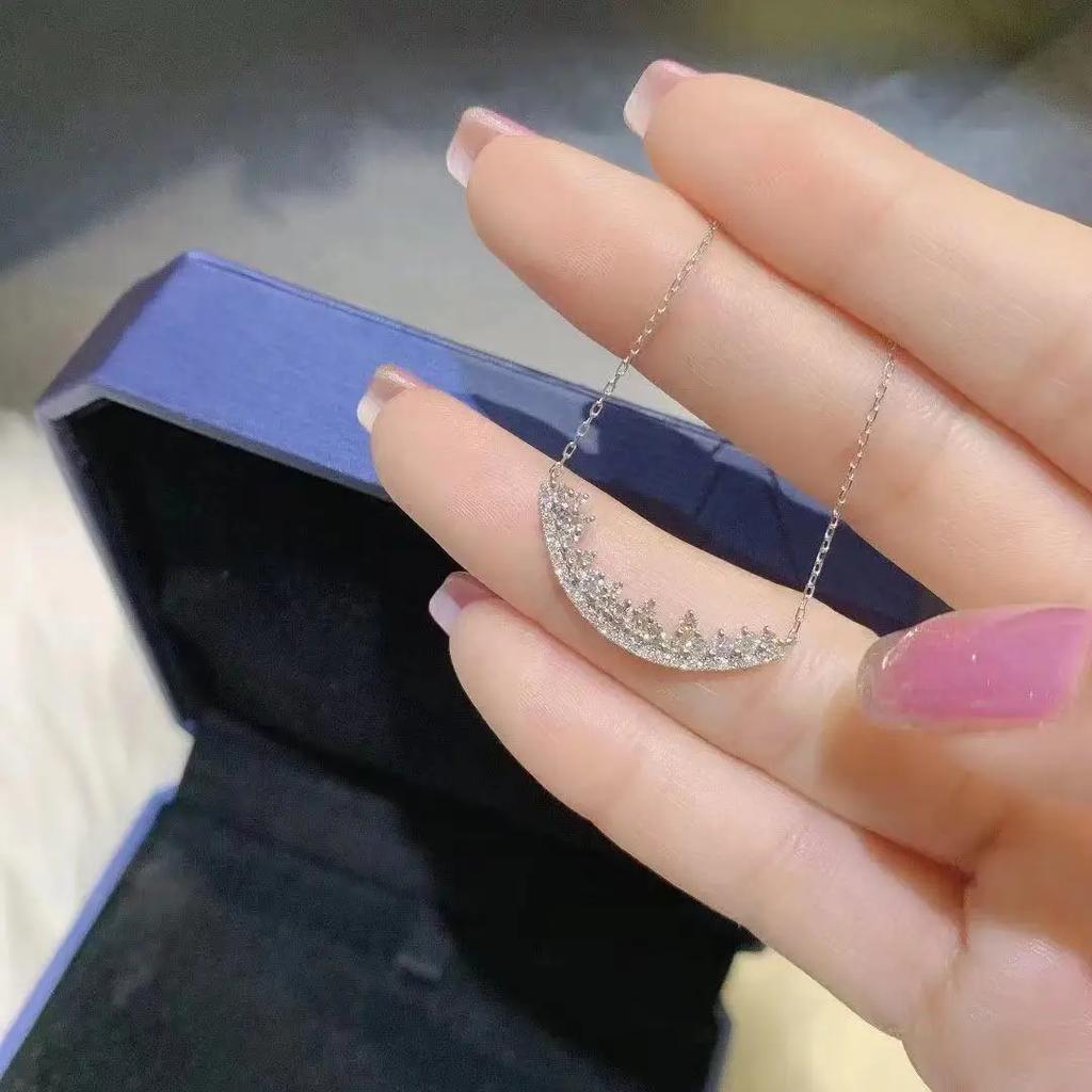 NEW Hot Sale 925 Sterling Silver AAA Zircon Diamond Smile Necklace Simple Design Fashion Women Jewelry Wedding Party Gift