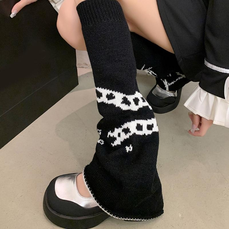 Harajuku Punk Spiderweb Knitted Leg Warmers Japanese Women Gothic Knee Length Long Socks Leggings Boot Cuffs Foot Covers