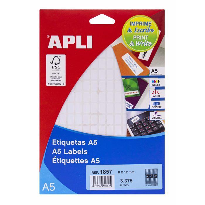 Étiquettes - Apli - 1857 - A5 - Blanches - 8 X 12 Mm - Lot De 15 Feuilles