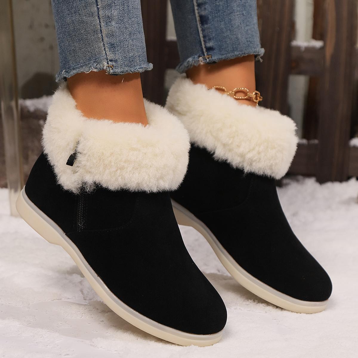 

Модные однотонные пушистые зимние сапоги из искусственного меха для женщин, плоская мягкая подошва, толстые плюшевые теплые зимние ботинки для женщин, нескользящие удобные ботильоны 41 чёрный