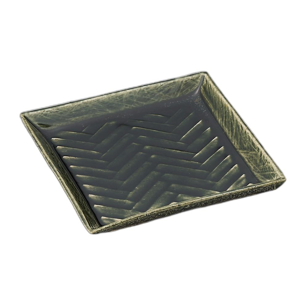 square plate with cedar carvings Square plate Black-green [13.7×13.7×1.8cm]