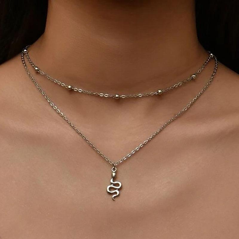 Boho Star Moon Heart Snake Sequin Pendant Necklace Ladies Multilayer Gold Metal Clavicle Necklaces Girls Jewelry