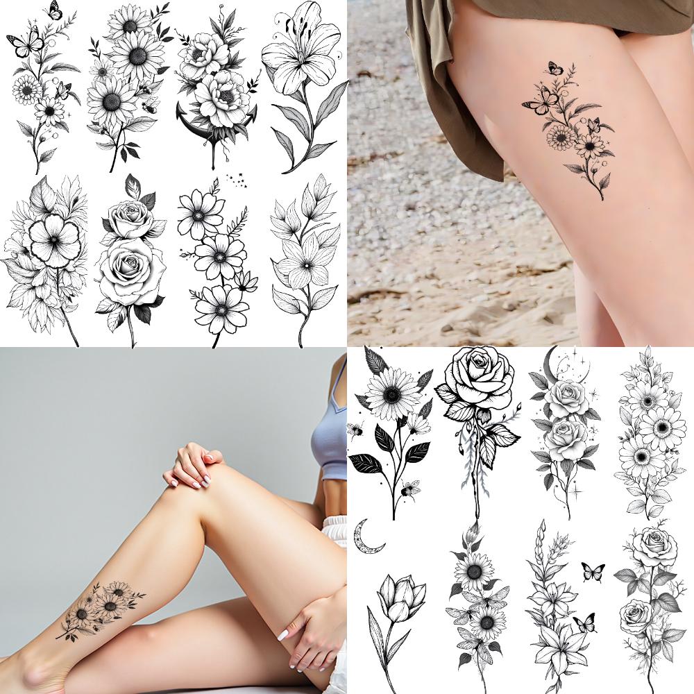 12 sztuk Tymczasowe Tatuaże Kwiatowe Wzory Wodoodporne Długotrwałe Naklejki na Ciało Na Uda Kobiety Dorośli