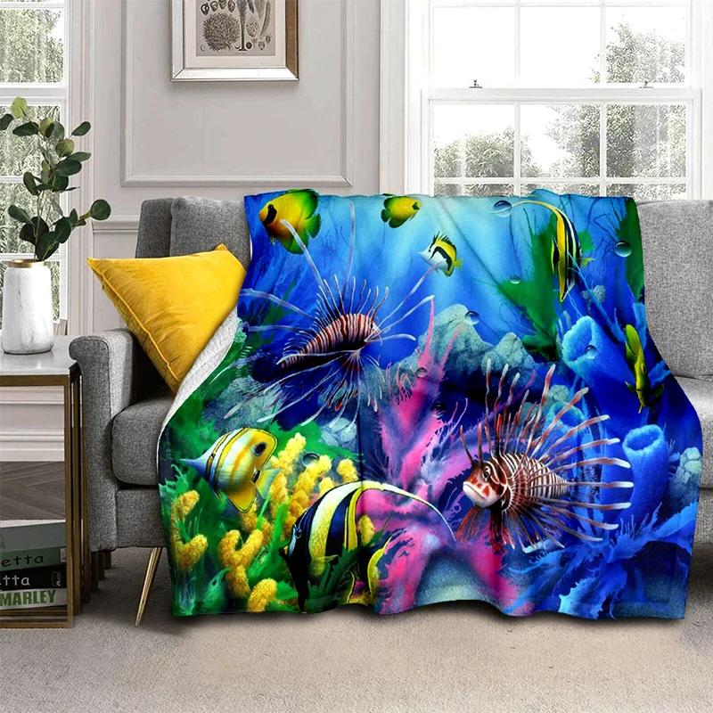 3D Underwater World Seabed Cartoon Blanket,Soft Throw Blanket for Home Bedroom Bed Sofa Picnic Travel Office Cover Blanket Kids