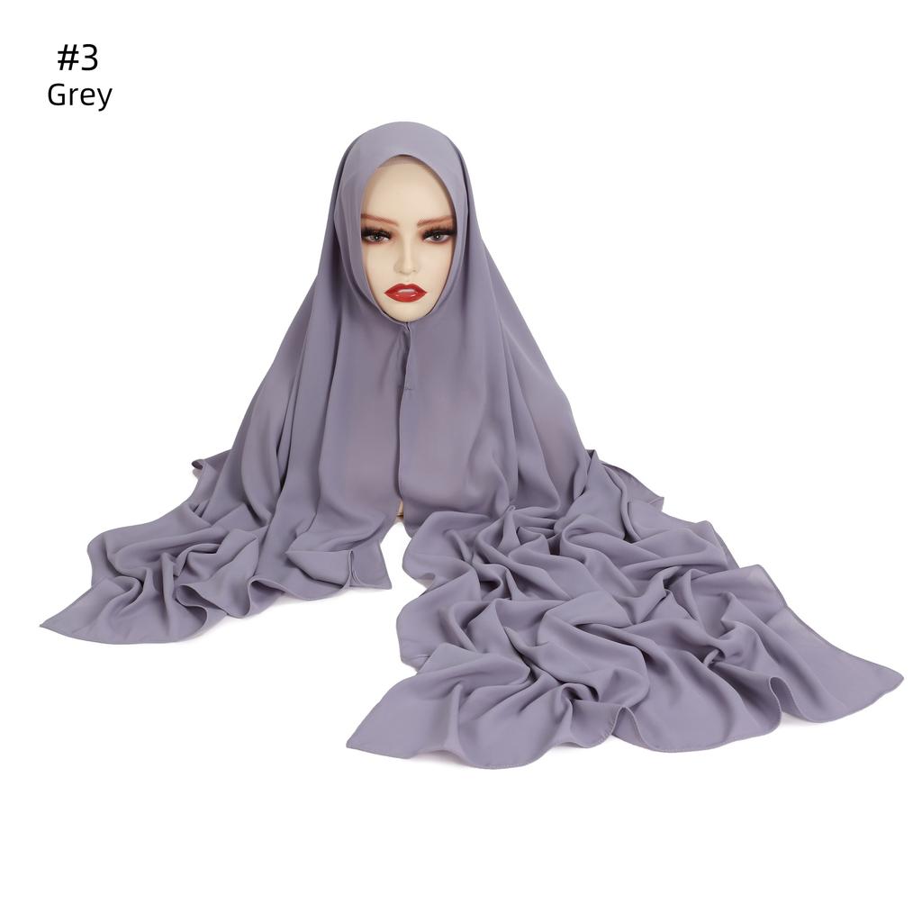 Premium Instant Chiffon Hijab With Built In Magnet Buckle Solid Color Woman Muslim Hijab Scarf Soft Islam Turban Headband Shawl