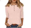 Women's Long Sleeve Round Neck Button Detail Blouse Solid Color Casual Top