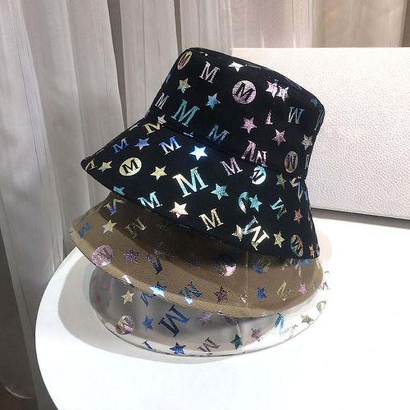 Bronzing Color Letter Fisherman Hat Breathable Cotton Printing Bright and Sparkling Wild Fisherman Hat Fashion Joker Bucket Hat