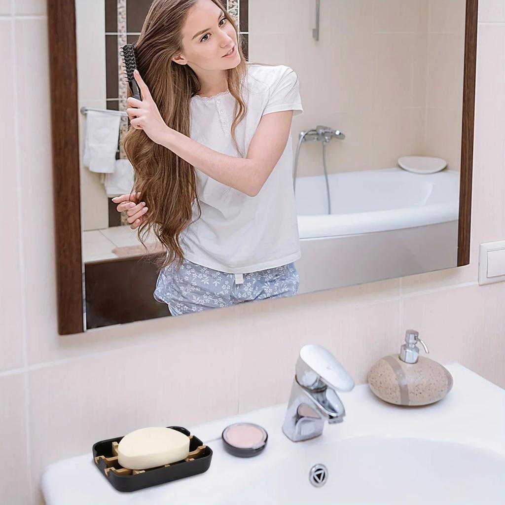 1Pcs Wooden Soap Dish Drain Soap Tray Sink Holder Soap Rack For Bathroom Multifunctional Storage Rack Household Bathroom Supply